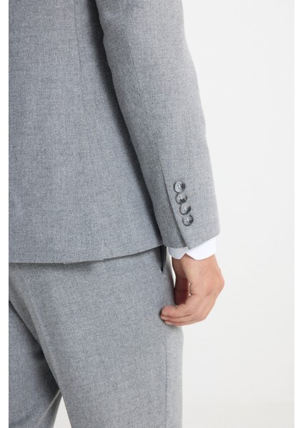 ALTINYILDIZ CLASSICS Erkek Gri Slim Fit Dar Kesim Mono Yaka Desenli Yelekli Takım Elbise
