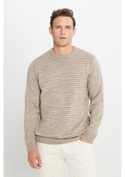 Bisiklet Yaka Standart Vizon Melanj Erkek Kazak 4A4924100054