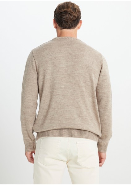 Bisiklet Yaka Standart Vizon Melanj Erkek Kazak 4A4924100054