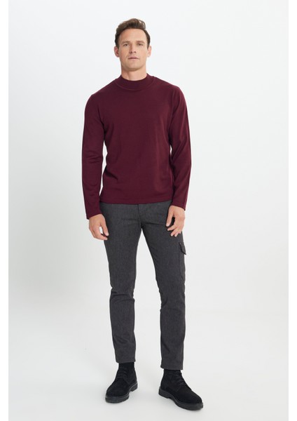 Erkek Bordo Standart Fit Normal Kesim Yarım Balıkçı Yaka Triko Kazak