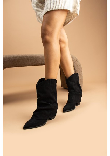 Aymila Kadın Bot&bootie Kovboy Körüklü Siyah Süet