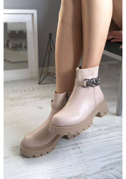 Estafania Kadın Bot Zincirli Nude Deri fiyatları