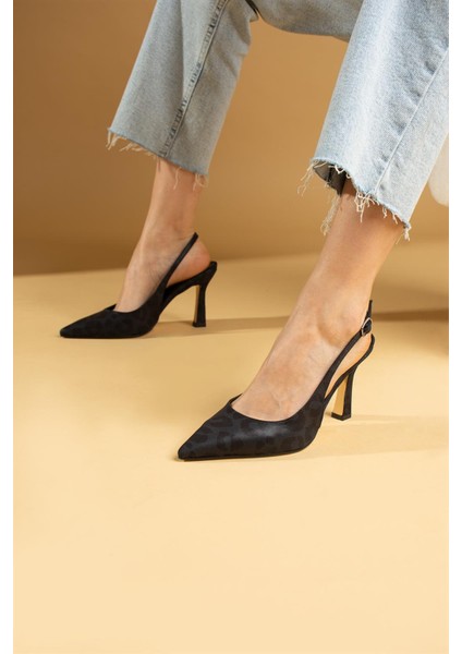 Lotta Kadın Topuklu Ayakkabı Ince Topuklu Stiletto Desenli Saten Siyah fiyatları