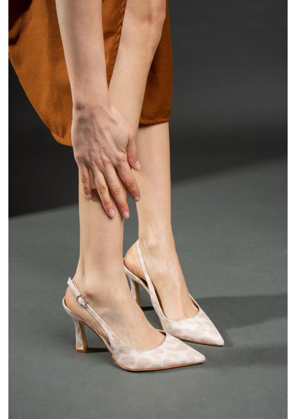Lotta Kadın Topuklu Ayakkabı Ince Topuklu Stiletto Desenli Saten Bej modelleri