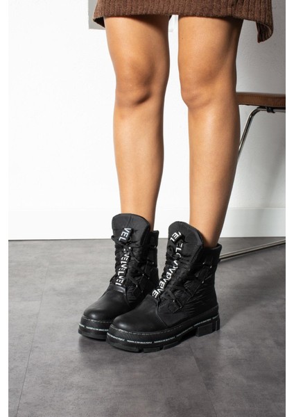 Jilda Kadın Bot&bootie Paraşüt Kumas Yazılı Postal Siyah Deri fiyatları