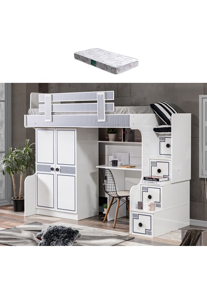 Çizgi Ranza 2 Kapaklı Dolap Çalışma Masası + 1 Adet Comfort Yatak