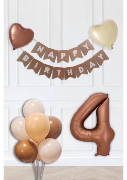 Retro Renkler Doğum Günü Parti Seti Çikolata Kahve Yaş Balonlu Kraft Banner Balon Zinciri Seti
