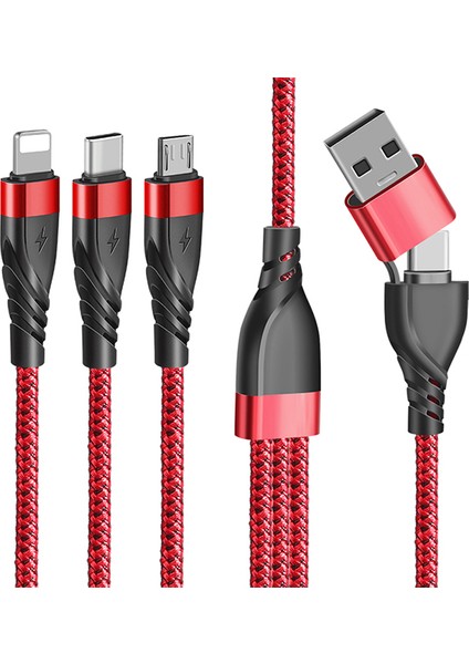 3in1 Type-C + USB To Lightning + Type-C + Micro USB Şarj ve Data Kablosu