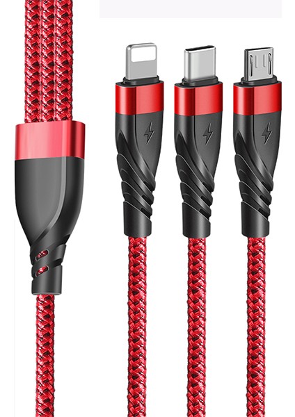 3in1 Type-C + USB To Lightning + Type-C + Micro USB Şarj ve Data Kablosu modelleri