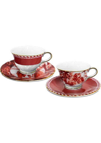 Baci Milano Le Rouge Porselen 2'li Çay Fincanı 9,5  x 6,3 cm Kırmızı