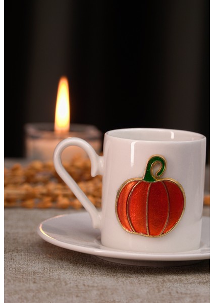 Balkabağı Kabartmalı 4 Parça 2 Kişilik Kahve Fincan Seti