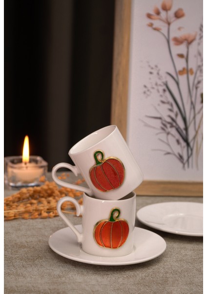 Balkabağı Kabartmalı 4 Parça 2 Kişilik Kahve Fincan Seti fiyatları