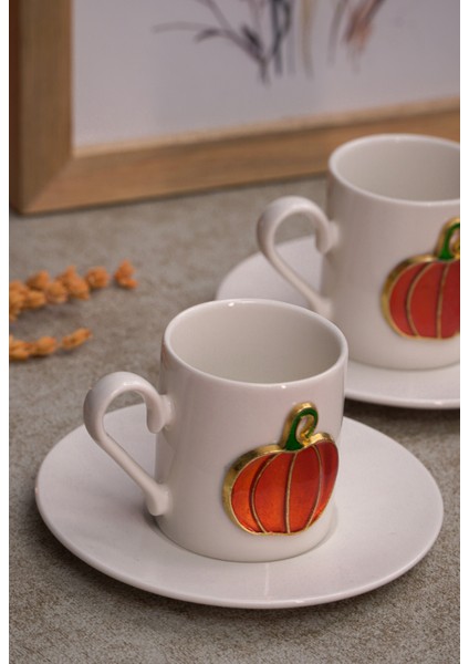 Balkabağı Kabartmalı 4 Parça 2 Kişilik Kahve Fincan Seti fırsatları