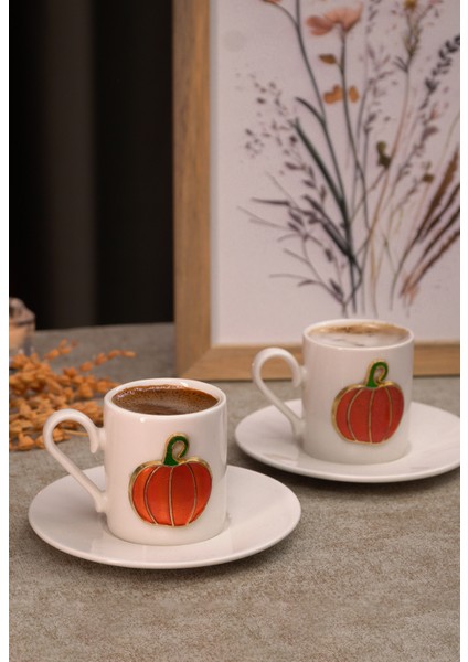 Balkabağı Kabartmalı 4 Parça 2 Kişilik Kahve Fincan Seti indirimleri