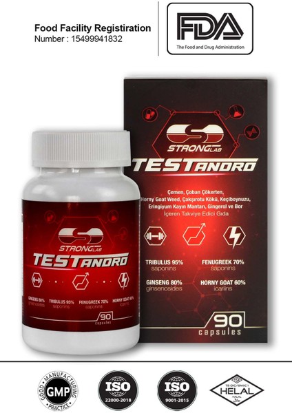 - Testandro, Testo Booster, Tribulus, Panax Ginseng,mumiyo, Horny Goat Weed 90 Kapsül