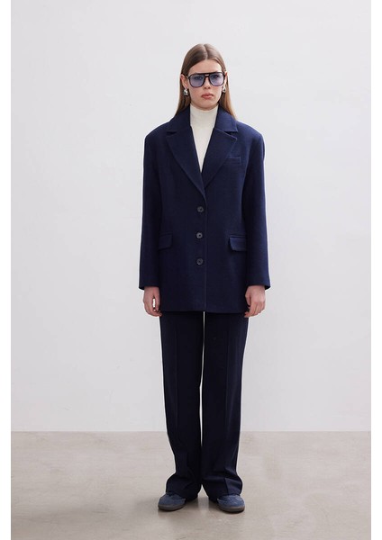 Lacivert Kaşe Blazer