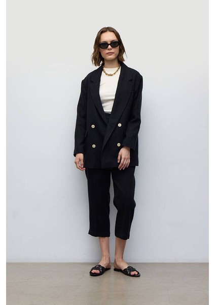 Siyah Kruvaze Keten Blazer indirimleri