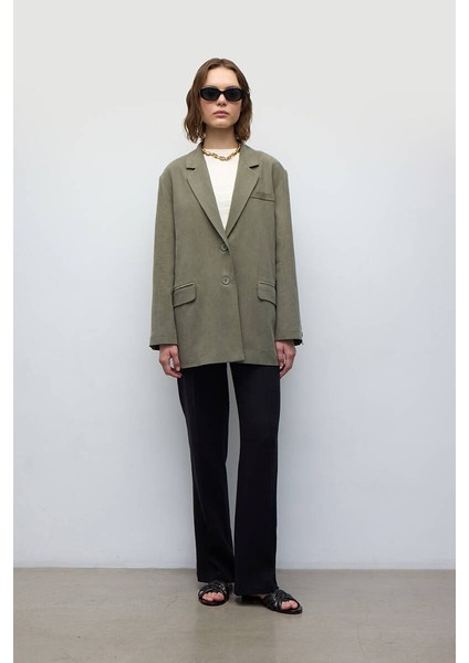 Haki Yırtmaçlı Blazer