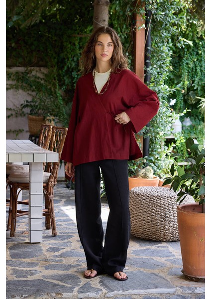 Koyu Kiraz Dokulu Kimono modelleri