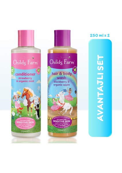 Childs Farm 2'li Böğürtlen Özlü Çocuk Şampuan ve Çilek Özlü Saç Kremi (250ML 2 Adet)