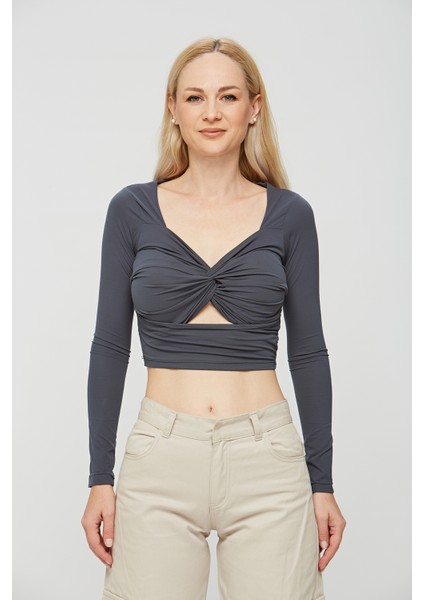 Lycra Soft Touch Kumaş Önü Düğümlü Estewoman Body Bluz