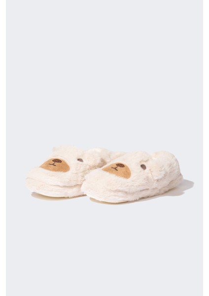 Kız Çocuk Ayıcık Temalı Pelüş Düz Taban Panduf D3442A824WN