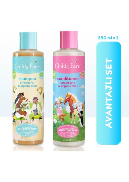 Childs Farm 2'li Çilek ve  Nane Özlü Çocuk Şampuan ve Saç Kremi (250ML 2 Adet)