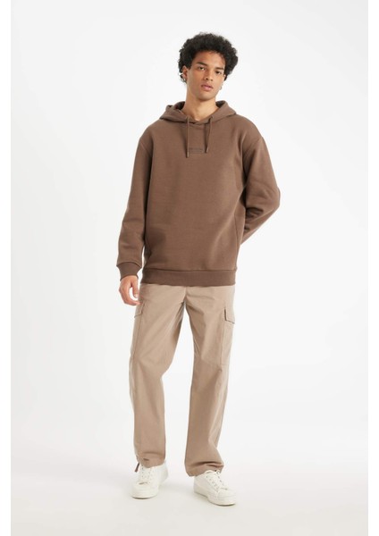 Kahverengi Relax Fit Kapüşonlu Baskılı Sweatshirt Y9652AZ24AU fiyatları