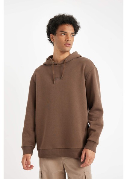 Kahverengi Relax Fit Kapüşonlu Baskılı Sweatshirt Y9652AZ24AU modelleri