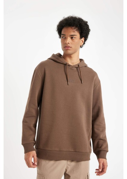 Kahverengi Relax Fit Kapüşonlu Baskılı Sweatshirt Y9652AZ24AU fırsatları