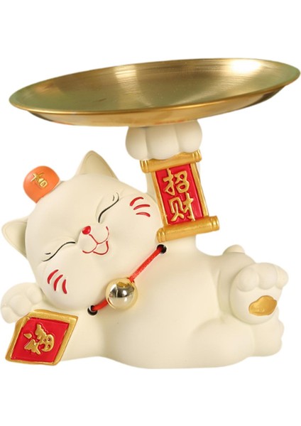 Yatak Odası Giriş Rafı Için Tepsili Masa Üstü Düzenleyicili Şanslı Kedi Heykeli Bej (Yurt Dışından) fiyatları