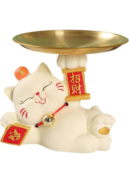 Yatak Odası Giriş Rafı Için Tepsili Masa Üstü Düzenleyicili Şanslı Kedi Heykeli Bej (Yurt Dışından) modelleri