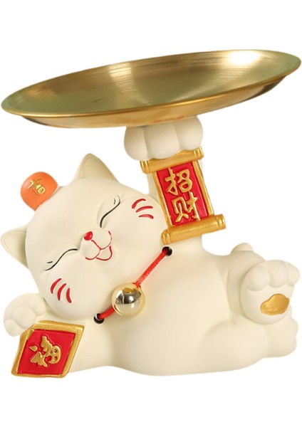 Yatak Odası Giriş Rafı Için Tepsili Masa Üstü Düzenleyicili Şanslı Kedi Heykeli Bej (Yurt Dışından) fırsatları