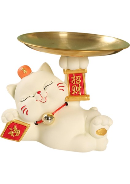 Yatak Odası Giriş Rafı Için Tepsili Masa Üstü Düzenleyicili Şanslı Kedi Heykeli Bej (Yurt Dışından) indirimleri