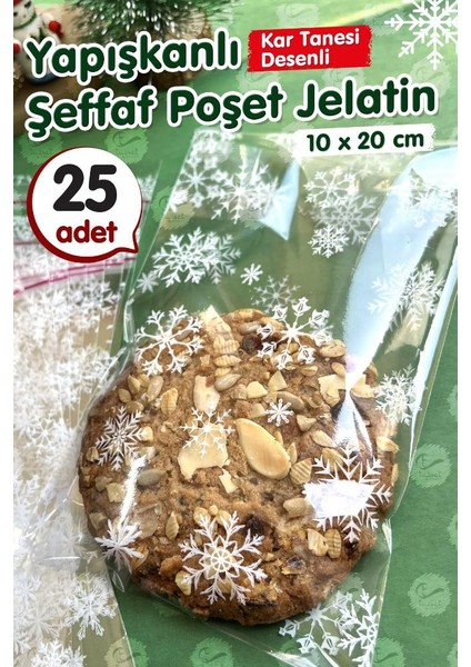 Kar Tanesi Desenli Bantlı Yapışkanlı Şeffaf Poşet Jelatin 10X20 cm 25 Adet -T1060 fiyatları