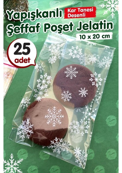 Kar Tanesi Desenli Bantlı Yapışkanlı Şeffaf Poşet Jelatin 10X20 cm 25 Adet -T1060 indirimleri