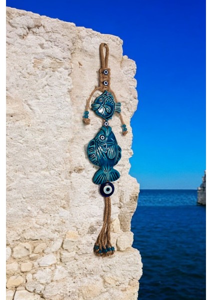 Nazar Boncuklu Seramik Balon Balığı Desenli Büyük Parlayan Balık Dekoratifli Duvar Süs Eşya 10X56 cm modelleri