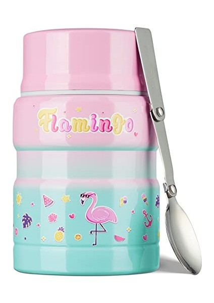 ， 17 Oz Çocuk Güveç - Katlanır Kaşıklı Çorba Kavanozu - Sıcak ve Soğuk Yemek Kavanozu - Pink Fox (Yurt Dışından)