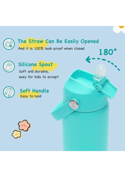 ， 12 Oz Sızdırmaz Çocuklar Su Şişesi Samanlı Yalıtımlı Paslanmaz Çelik Vakumlu Şişe Okul Için Bpa Ücretsiz Yeşil (Yurt Dışından) fırsatları