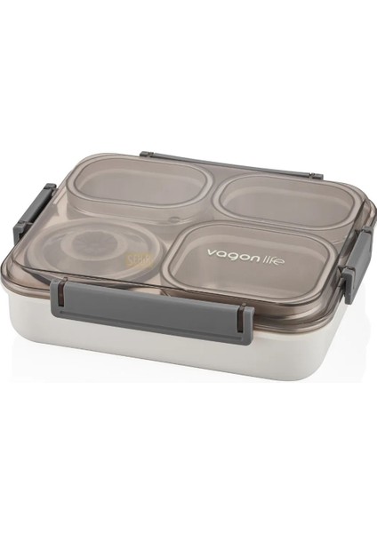 4 Bölmeli ( Yeni ) 1200 ml Çelik Lunch Box VGN-7080 - Gri