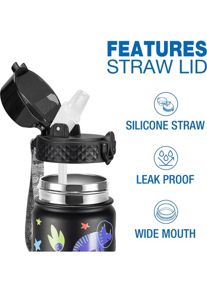 Çocuklar Yalıtımlı Su Şişesi 14 Oz Bpa Içermeyen Paslanmaz Çelik Seyahat Pipetli Şişe Su Şişesi Çift Duvar Vakum Sızdırmaz Çocuk Kupası Erkekler Kızlar Için Uzay Dinozor (Yurt Dışından) fırsatları