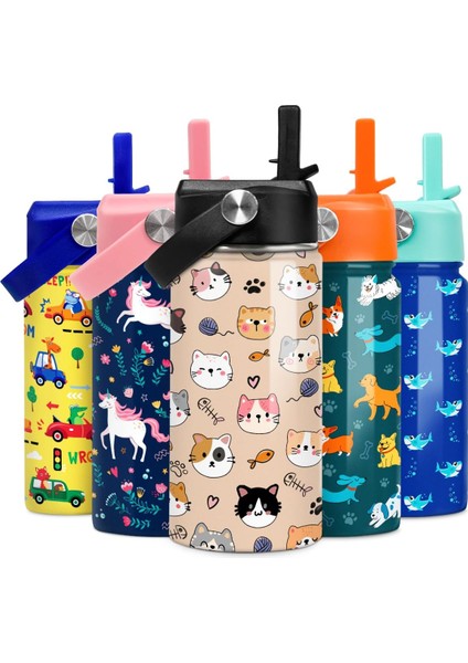 Çocuk Su Şişesi Bale Su Şişesi 12 Oz Saman ile Yalıtımlı Paslanmaz Çelik Seyahat Okul Cam Çift Duvarlı Vakum Bardak Kızlar ve Çocuklar Için (Yurt Dışından)