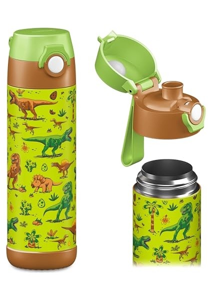 Çocuk Su Şişesi Yalıtımlı Paslanmaz Çelik Su Şişesi Bpa Içermez Sızdırmaz Okullar ve Anaokulları Için Bardak Kapaklı Çocuk Şişesi (350ML) (Yurt Dışından)