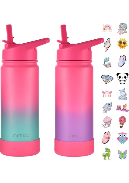 ，，çocuklar Okul Su Şişesi 16 Oz Paslanmaz Çelik Yalıtımlı Su Şişesi Çocuklar Için Kız Erkek Çocuklar Için Saman Kapaklı (Mor / Pembe) (Yurt Dışından)