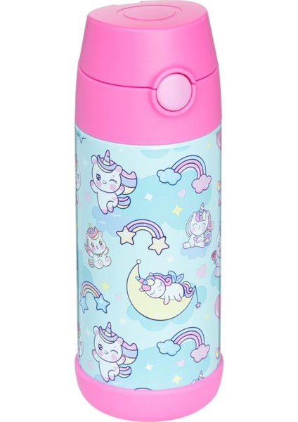 Çocuk Su Şişesi Yalıtımlı Paslanmaz Çelik Pipetli Termos (Kız/erkek) – Lama 12 Oz. (Yurt Dışından)