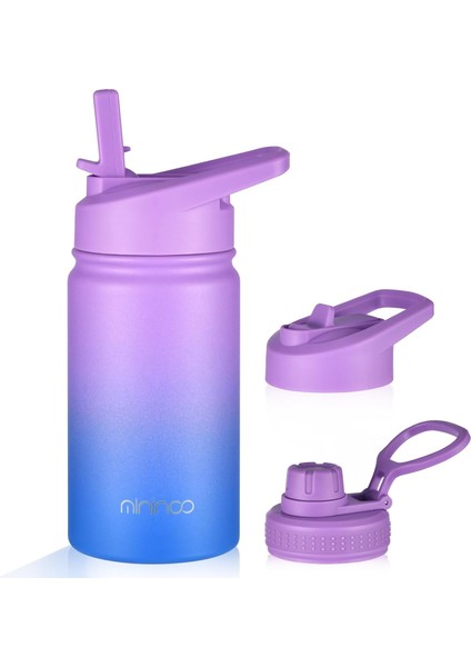 Yalıtımlı Çocuk Su Şişesi 12 Oz Paslanmaz Çelik Su Şişesi Çocuklar Için Saman Kapaklı Kızlar, Erkekler Için (Punch/yeşil) (Yurt Dışından)