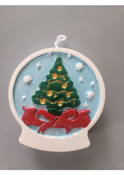 Yılbaşı Yuvarlak Çam Ağacı Desenli Mum