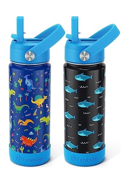 Çocuklar Yalıtımlı Su Şişesi 18 Oz Bpa Içermeyen Paslanmaz Çelik Saman ile Seyahat Çift Duvar Sızdırmaz Yürümeye Başlayan Okul Erkek Kız Için (1 Paket Yeşil Dinozor) (Yurt Dışından)