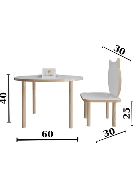 Ahşap Okulu Oyun Aktivite Masası - Etkinlik Masası - Çocuk Ders Çalışma Masası-  Yuvarlak  Masa ve Panda Sandalye