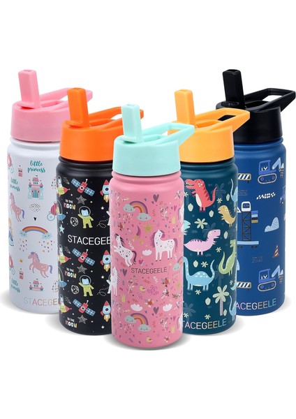 ，çocuk Yalıtımlı Vakumlu Su Şişesi Hasır Kapaklı Paslanmaz Çelik Su Şişesi Erkekler ve Kızlar Için Sızdırmaz Hafif Çevre Dostu (550ML) (Yurt Dışından)